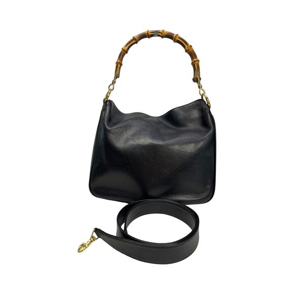 Gucci Black Leather Bamboo Handle Shoulder Bag Vintage 001 1014 1638 Italy - Picture 8 of 16